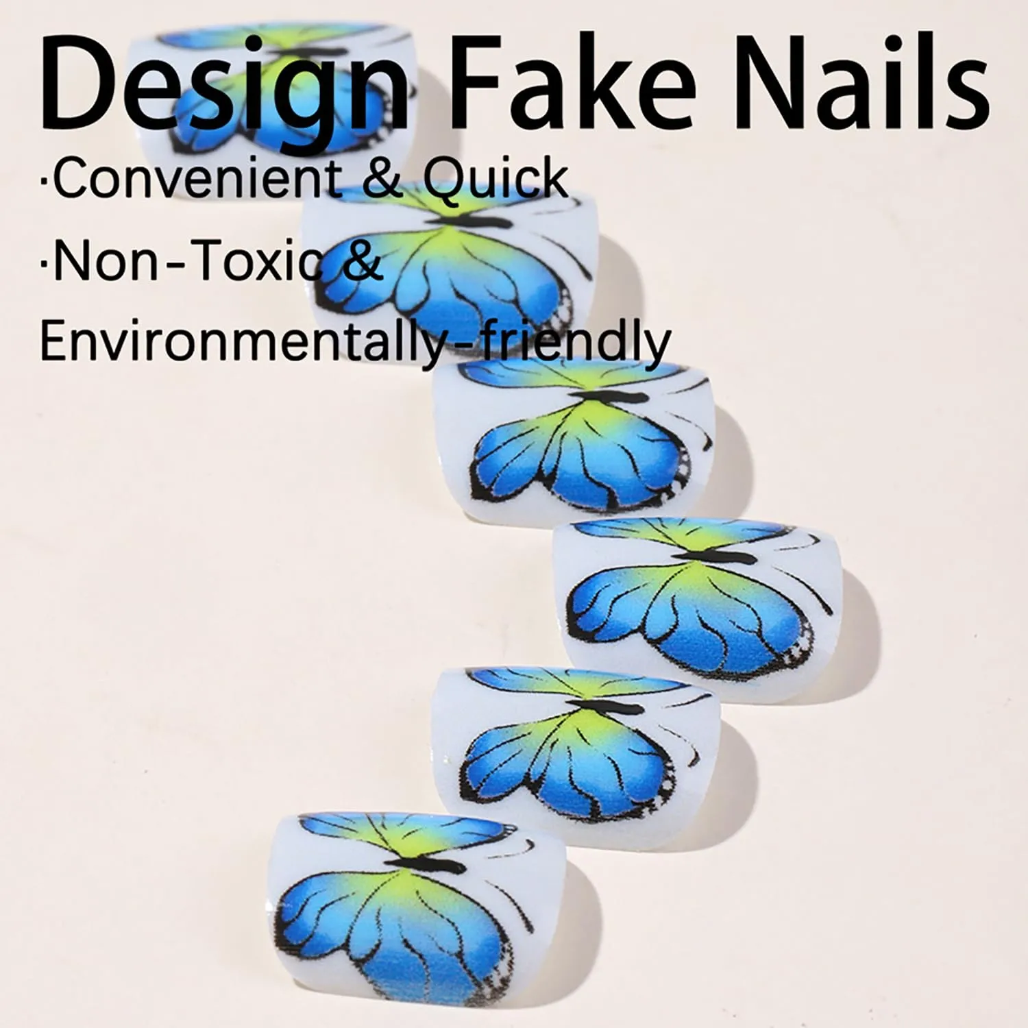 24 Pcs Press on Toenails Short Square Fake Toe Nails with Butterfly Design Summer False Toenails Artificial Acrylic Toe Nails for Women Glossy Toe Nail Tips Full Cover Glue on Toenails for Women