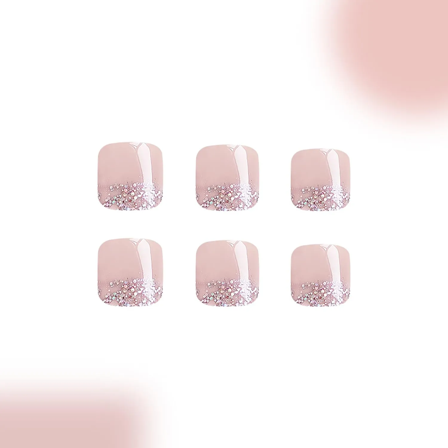 24 Pcs Square Press on Toenails Nude Glitter Fake Toe Nails Sparkle False Toenails Artificial Acrylic Toenails with Design Sequins Toe Press on Nails Glossy Full Cover Glue on Toe Nails for Women