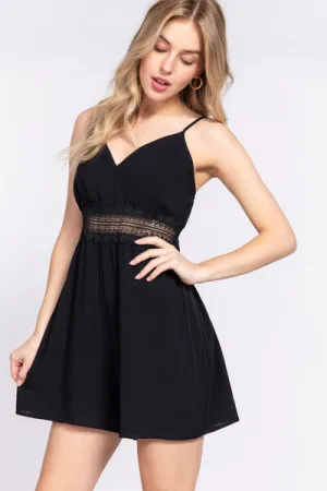 Active Basic Waist Lace Trim Cami Romper