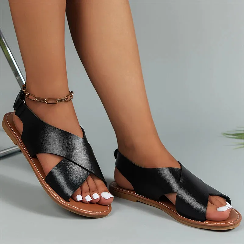 Amozae-Women Sandals Soft Pu Leather Flat Sandals For Summer Shoes Women Classics Women's Summer Footwear Comfortable Sandalias Mujer