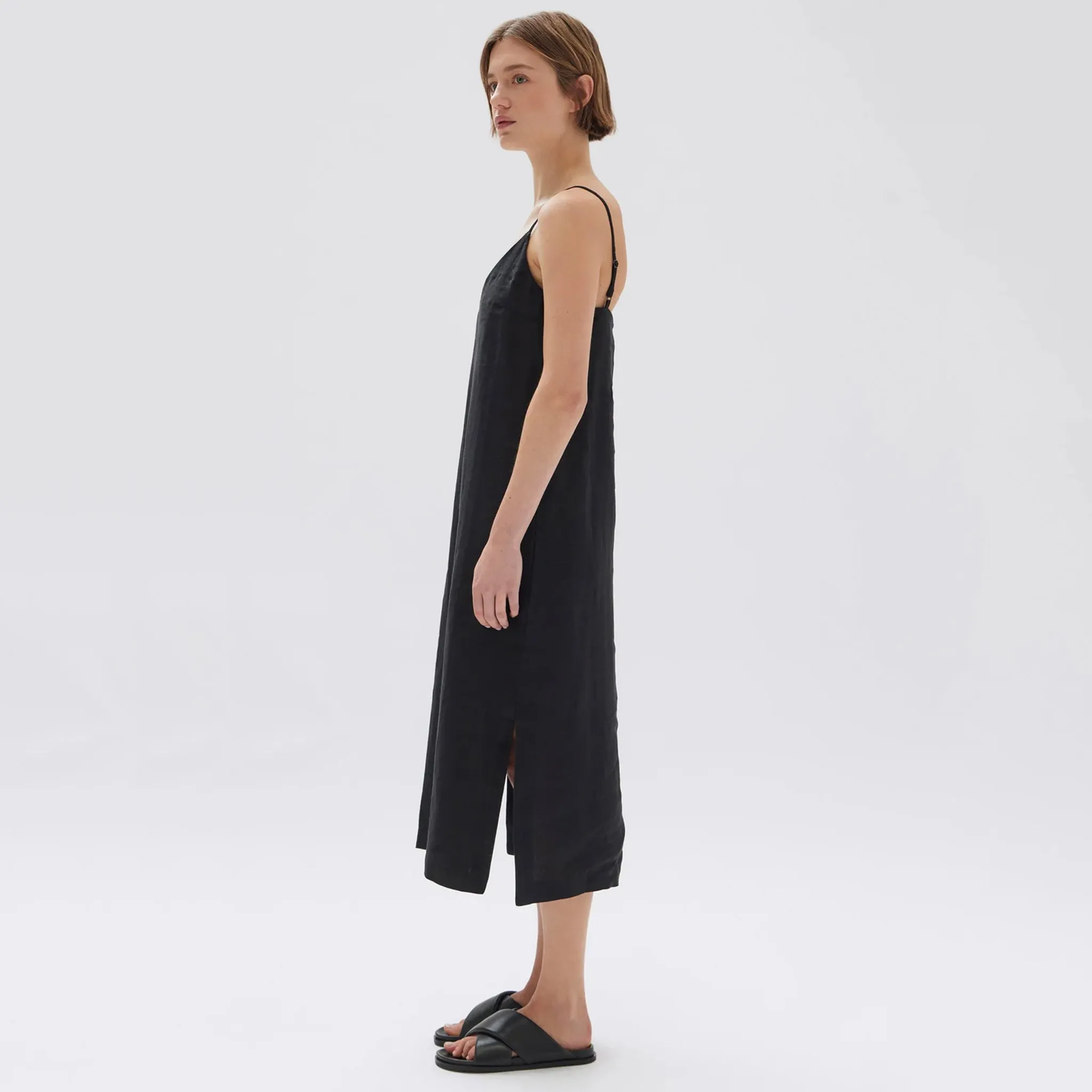 Assembly Label Vallory Linen Slip Dress - Black