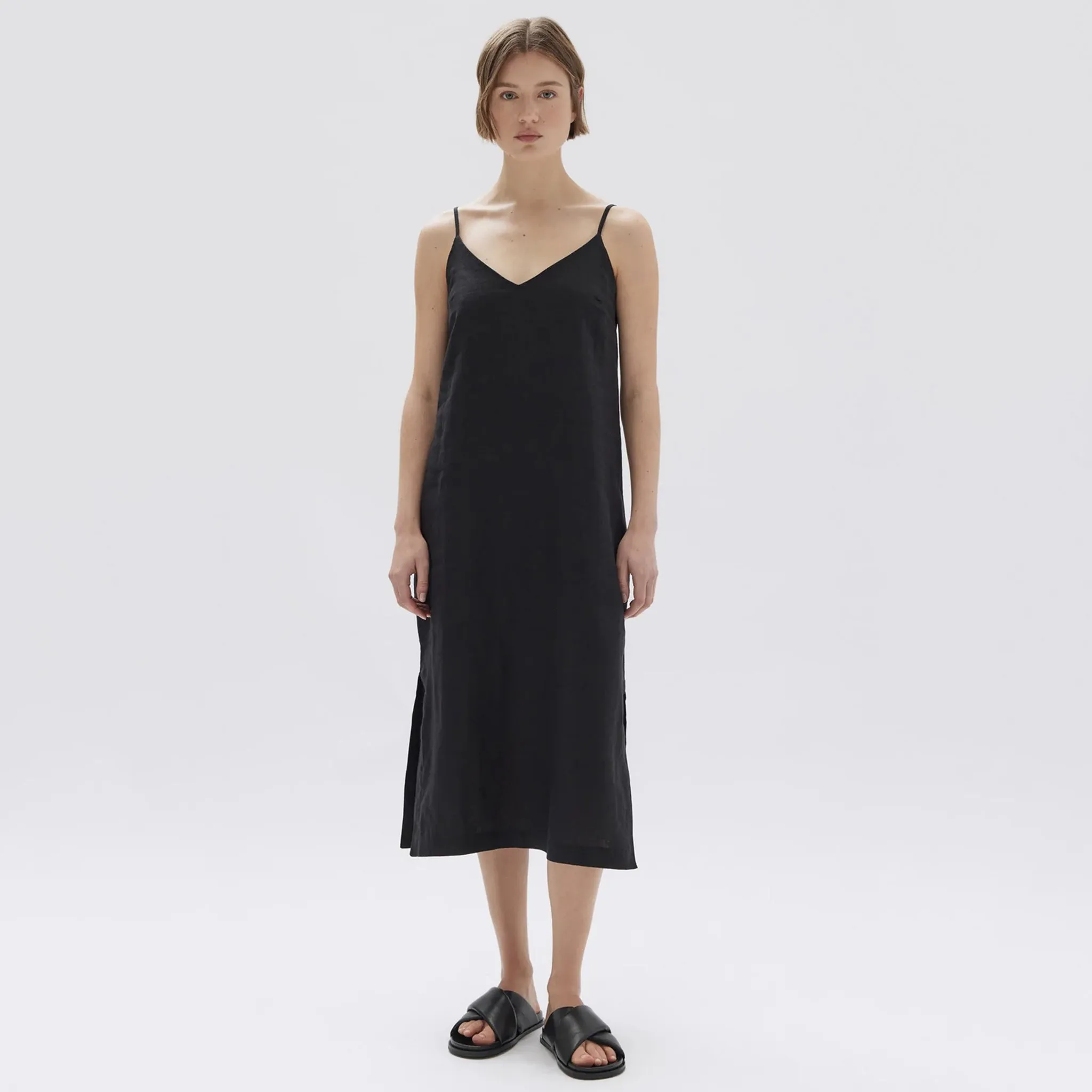 Assembly Label Vallory Linen Slip Dress - Black