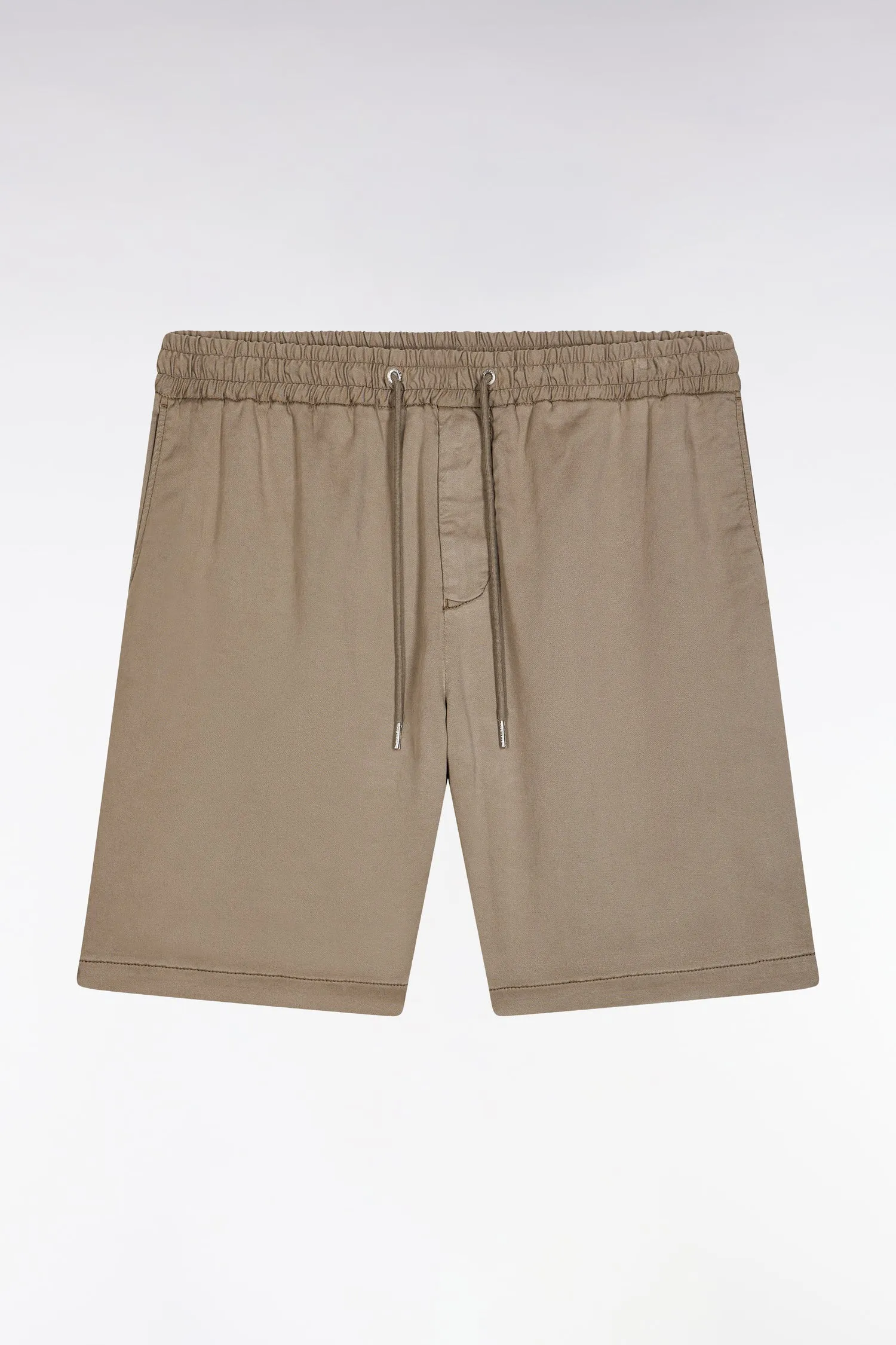 Bermuda à taille élastiquée en lyocell et coton stretch sable