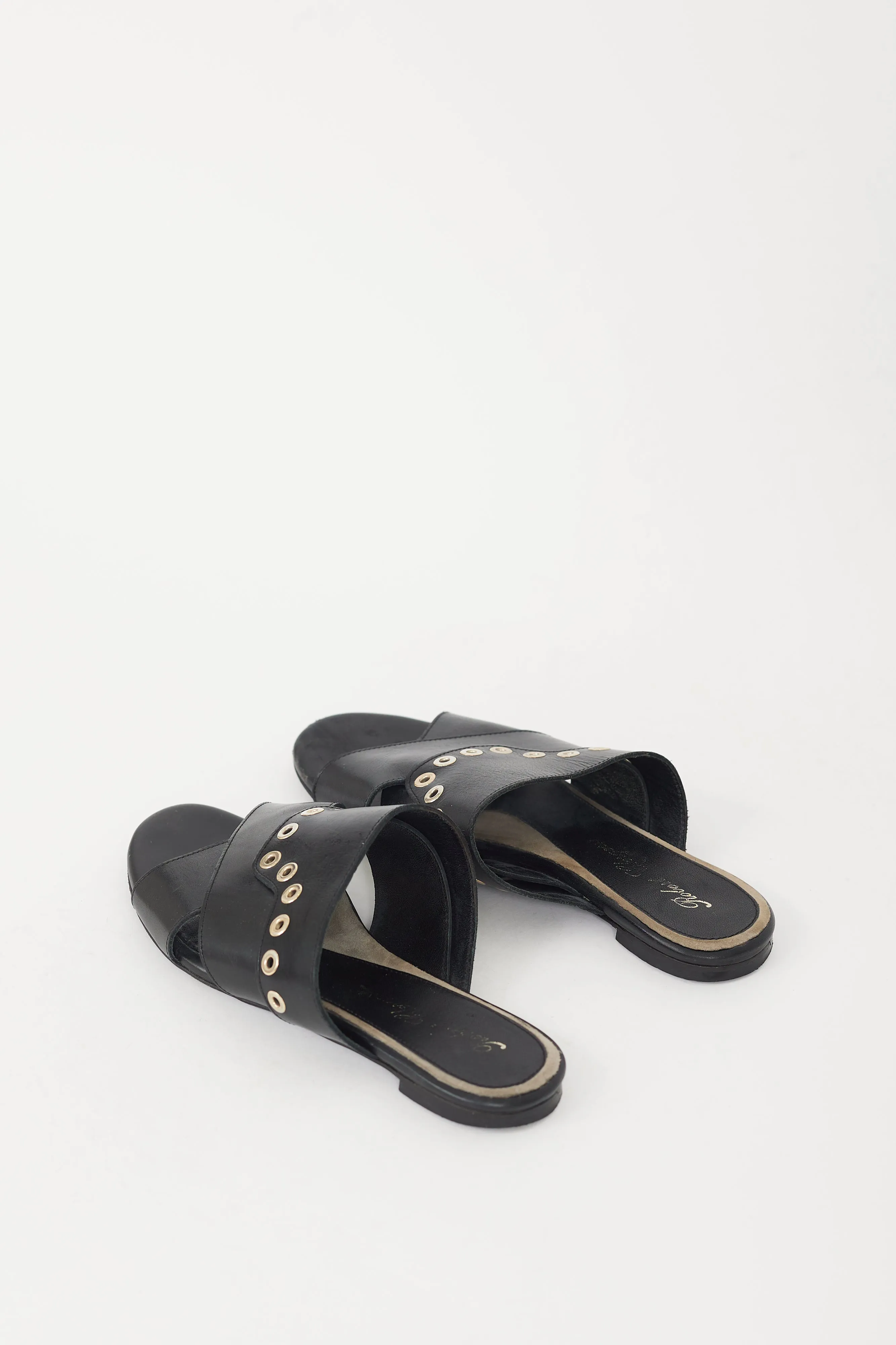 Black & Silver Grommet Leather Sandal