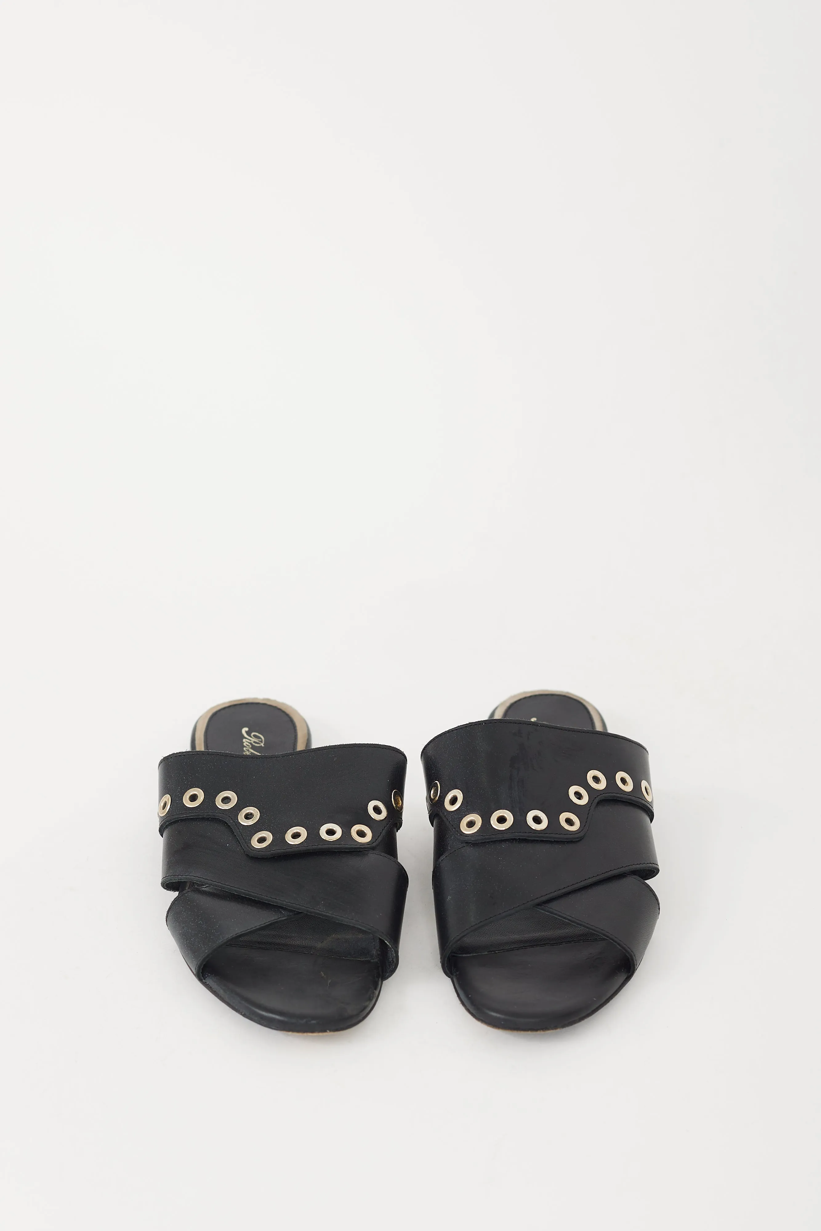 Black & Silver Grommet Leather Sandal
