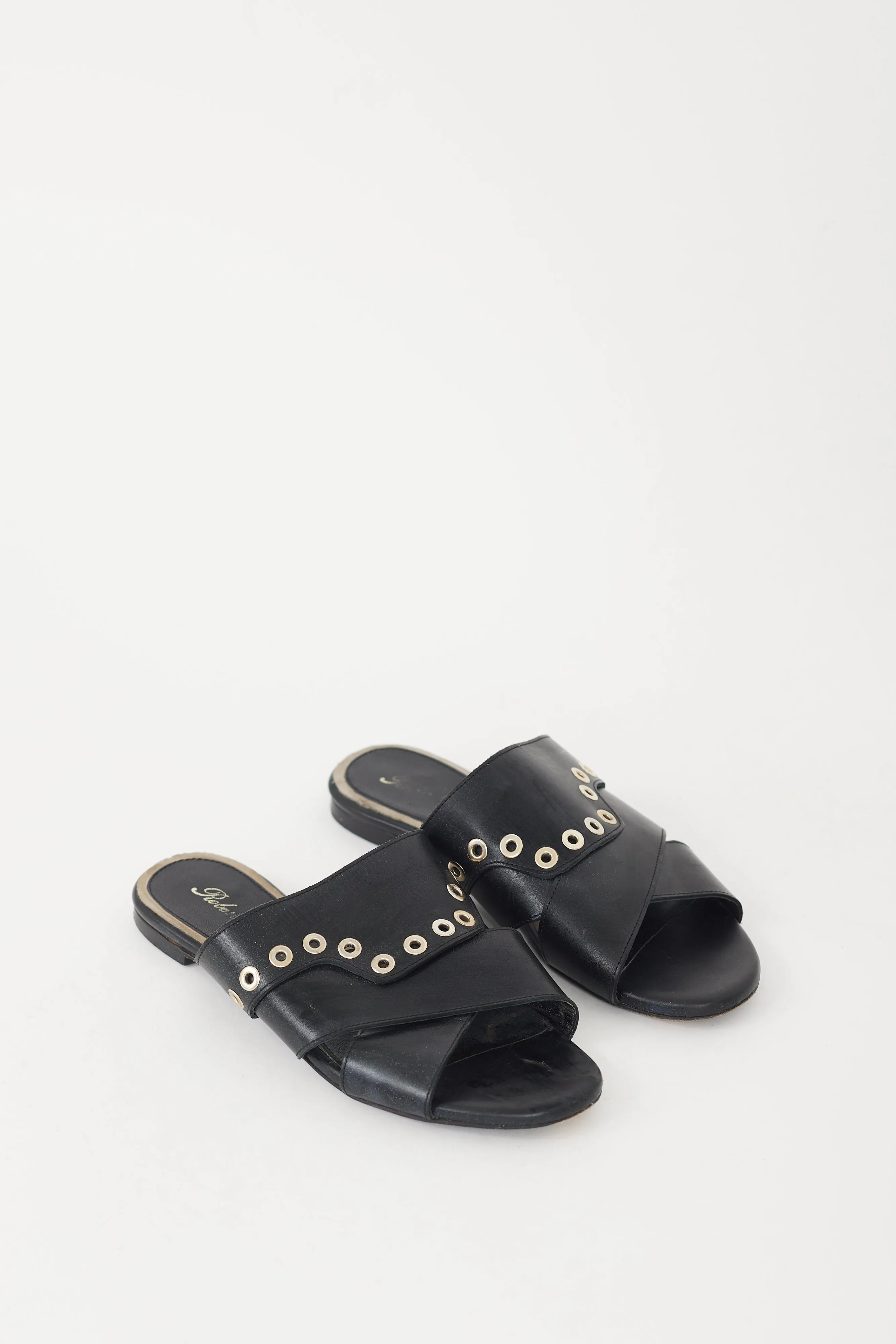 Black & Silver Grommet Leather Sandal