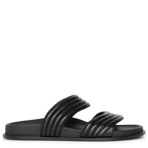Black leather flat sandals