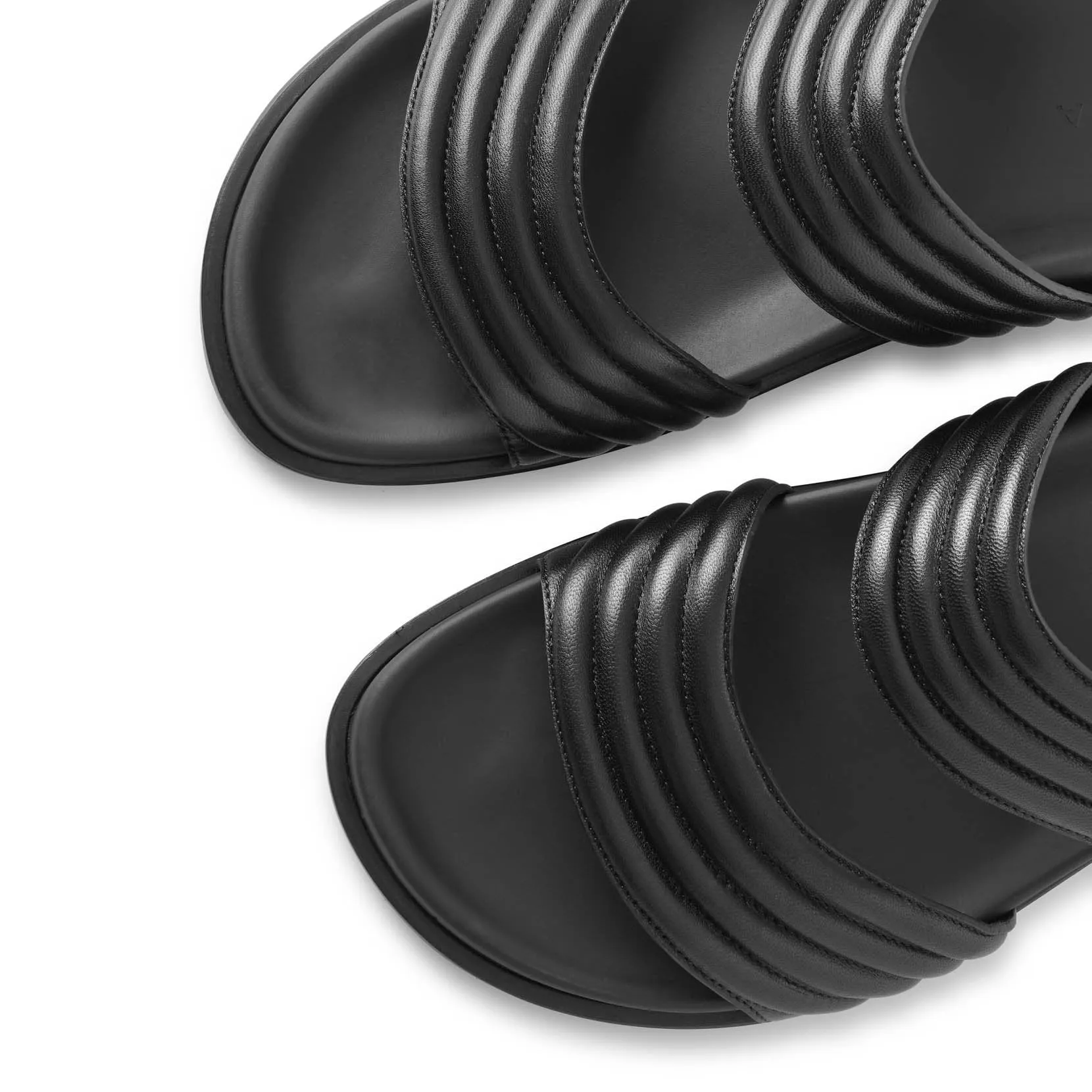 Black leather flat sandals