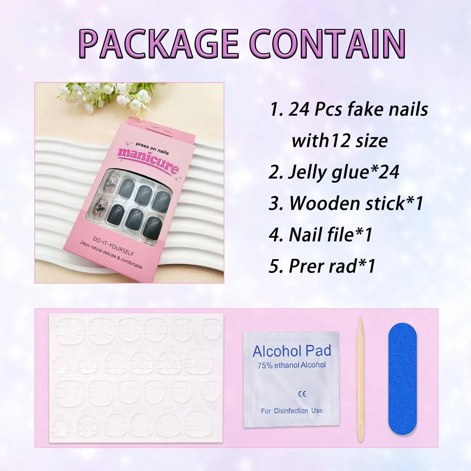 Black Short Press On Nails Square Fake Nails with Black Vines and Dark Butterfly Designs Black Full Cover Silver Glitter & Lines Acrylic Nails Stick Glue On Nails for Women Girls 24 Pcs