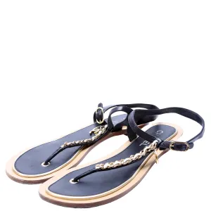 CC Chain T-Strap Sandals Size 38.5 Black