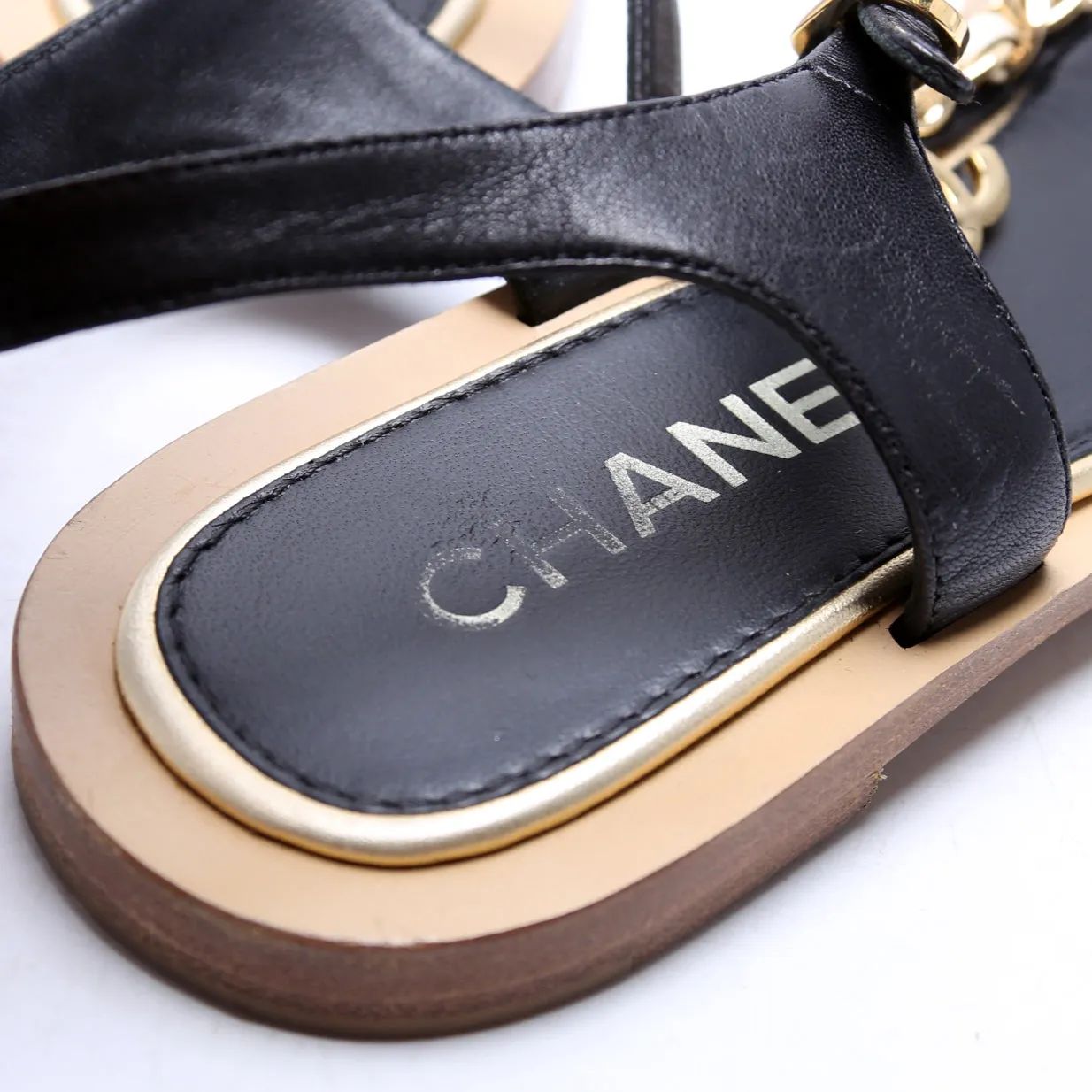 CC Chain T-Strap Sandals Size 38.5 Black