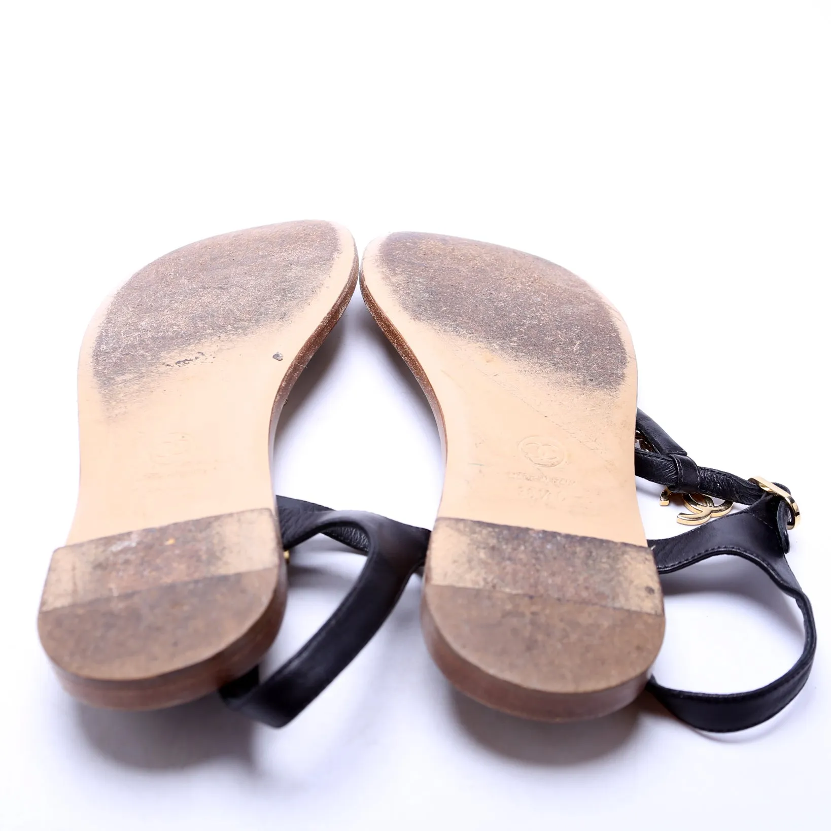 CC Chain T-Strap Sandals Size 38.5 Black