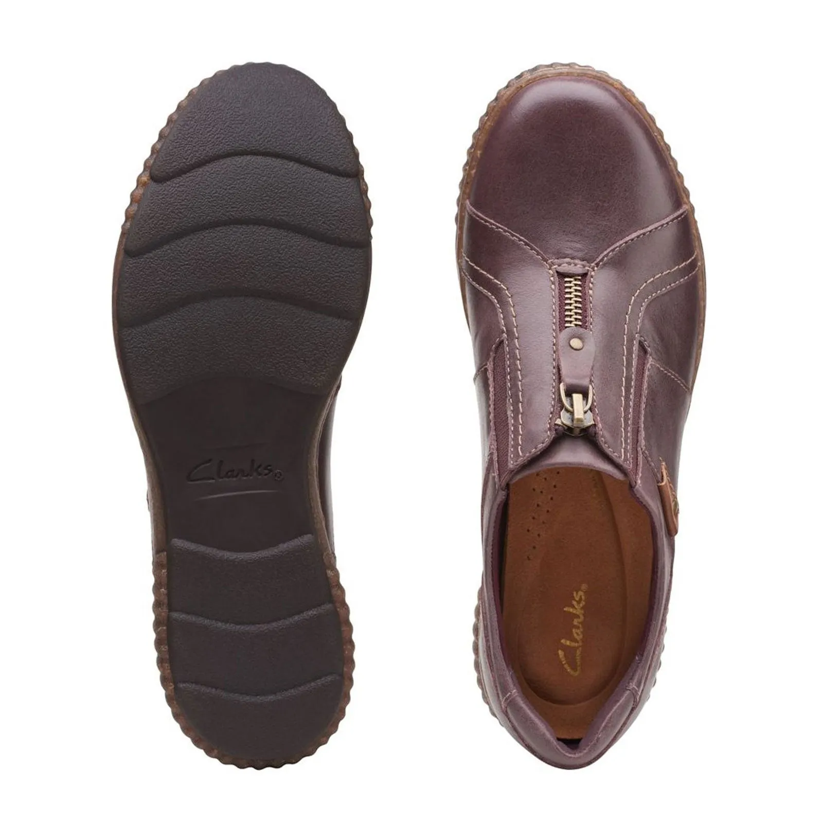 Clarks Magnolia Zip Slip On (Women) - Burgundy Leather