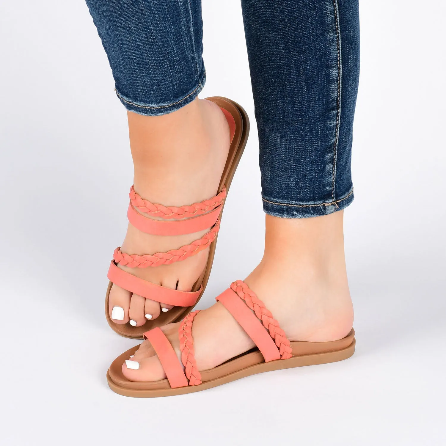 COLETTE SLIDE SANDALS IN FAUX LEATHER