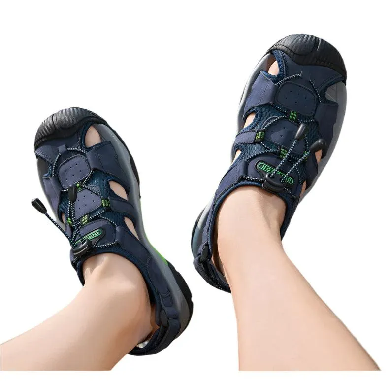 Comfortable Casual Big Size Men Genuine Leather Sandals Vacation Beach Shoes