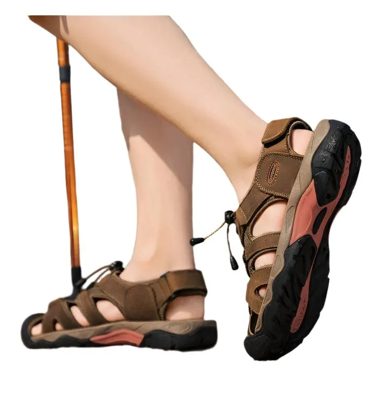 Comfortable Casual Big Size Men Genuine Leather Sandals Vacation Beach Shoes