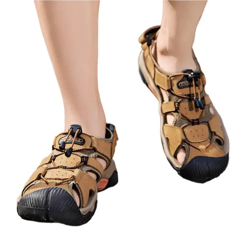 Comfortable Casual Big Size Men Genuine Leather Sandals Vacation Beach Shoes