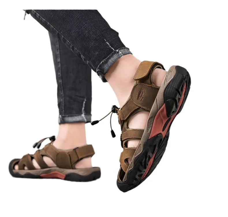 Comfortable Casual Big Size Men Genuine Leather Sandals Vacation Beach Shoes