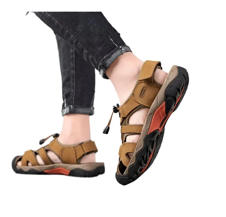 Comfortable Casual Big Size Men Genuine Leather Sandals Vacation Beach Shoes