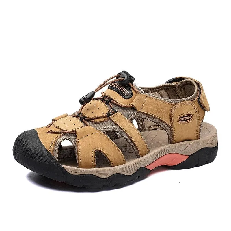 Comfortable Casual Big Size Men Genuine Leather Sandals Vacation Beach Shoes
