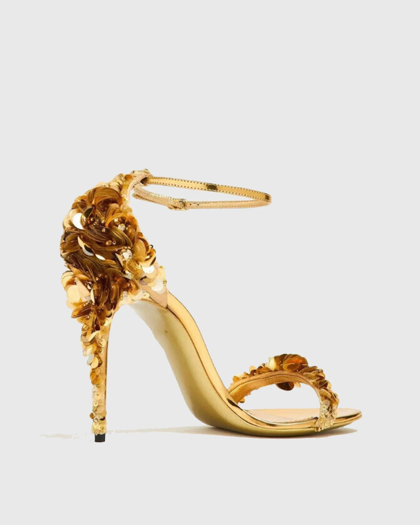 Cornelia Flower Sequin Strap Sandals In Gold