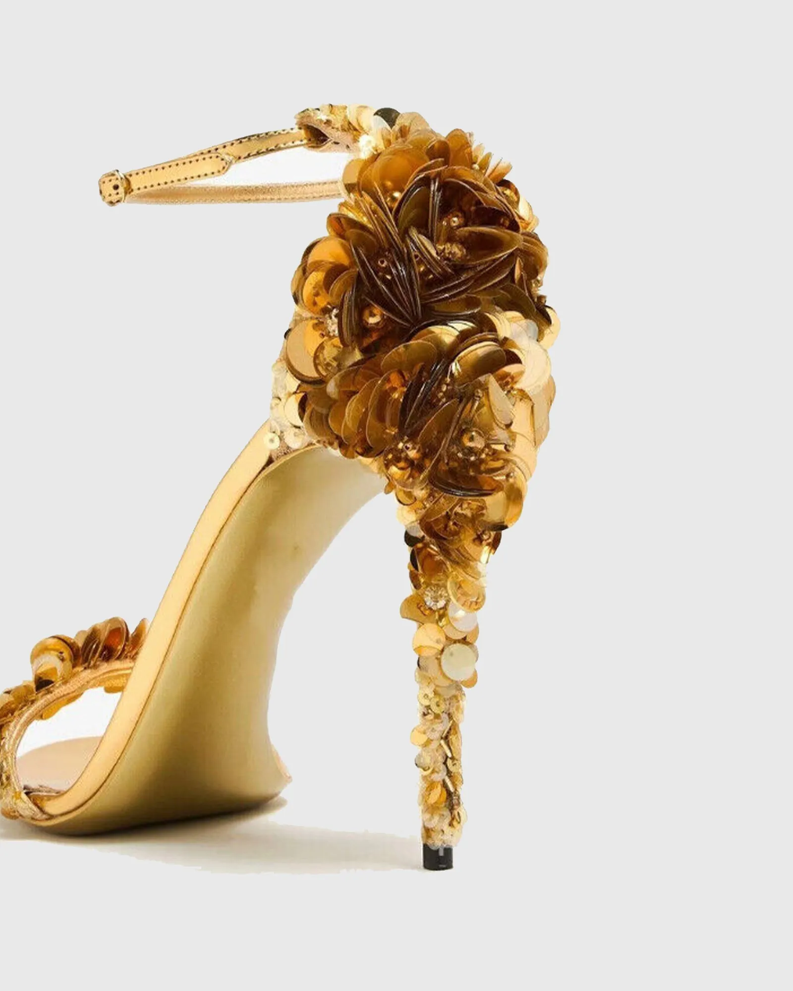 Cornelia Flower Sequin Strap Sandals In Gold