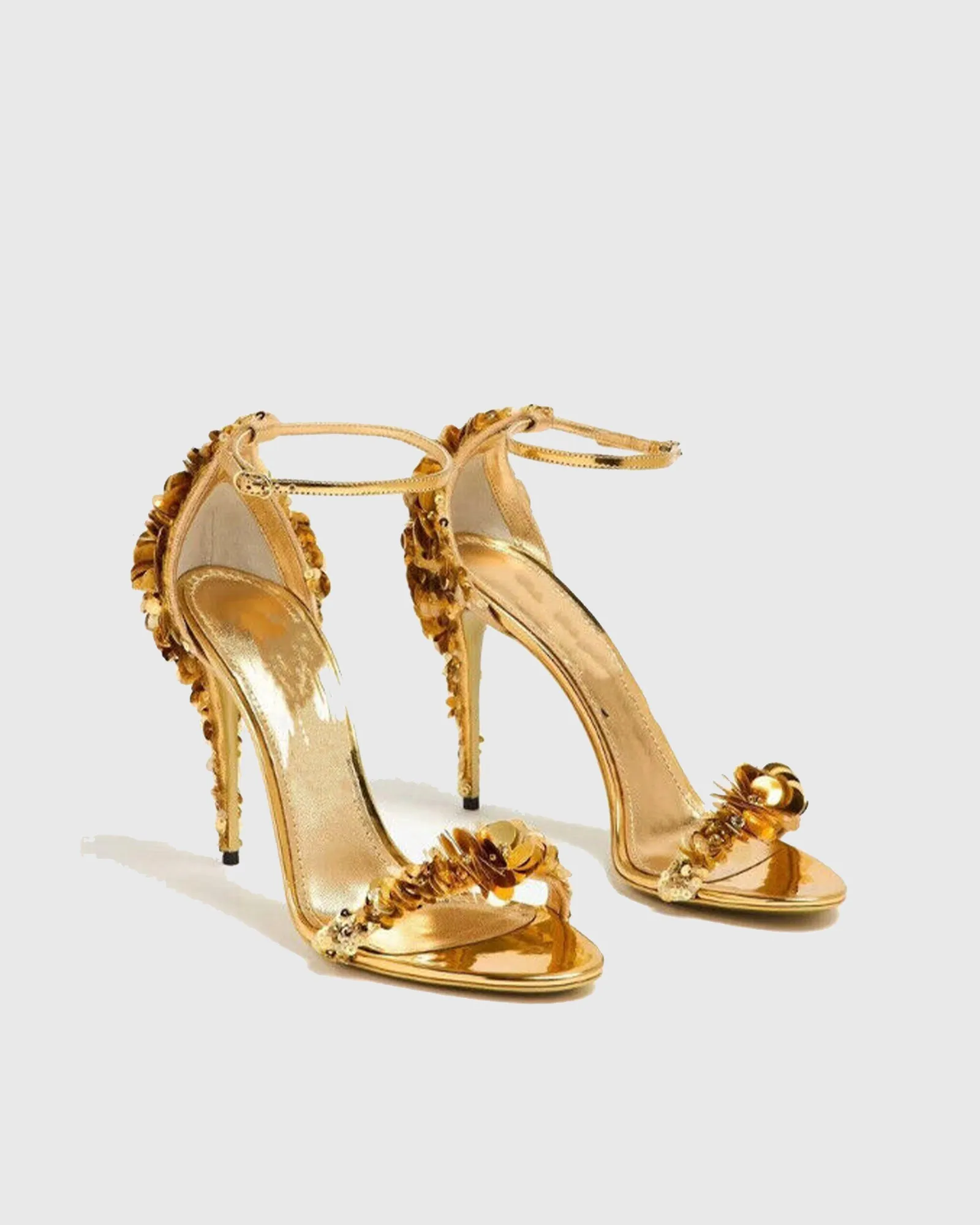 Cornelia Flower Sequin Strap Sandals In Gold