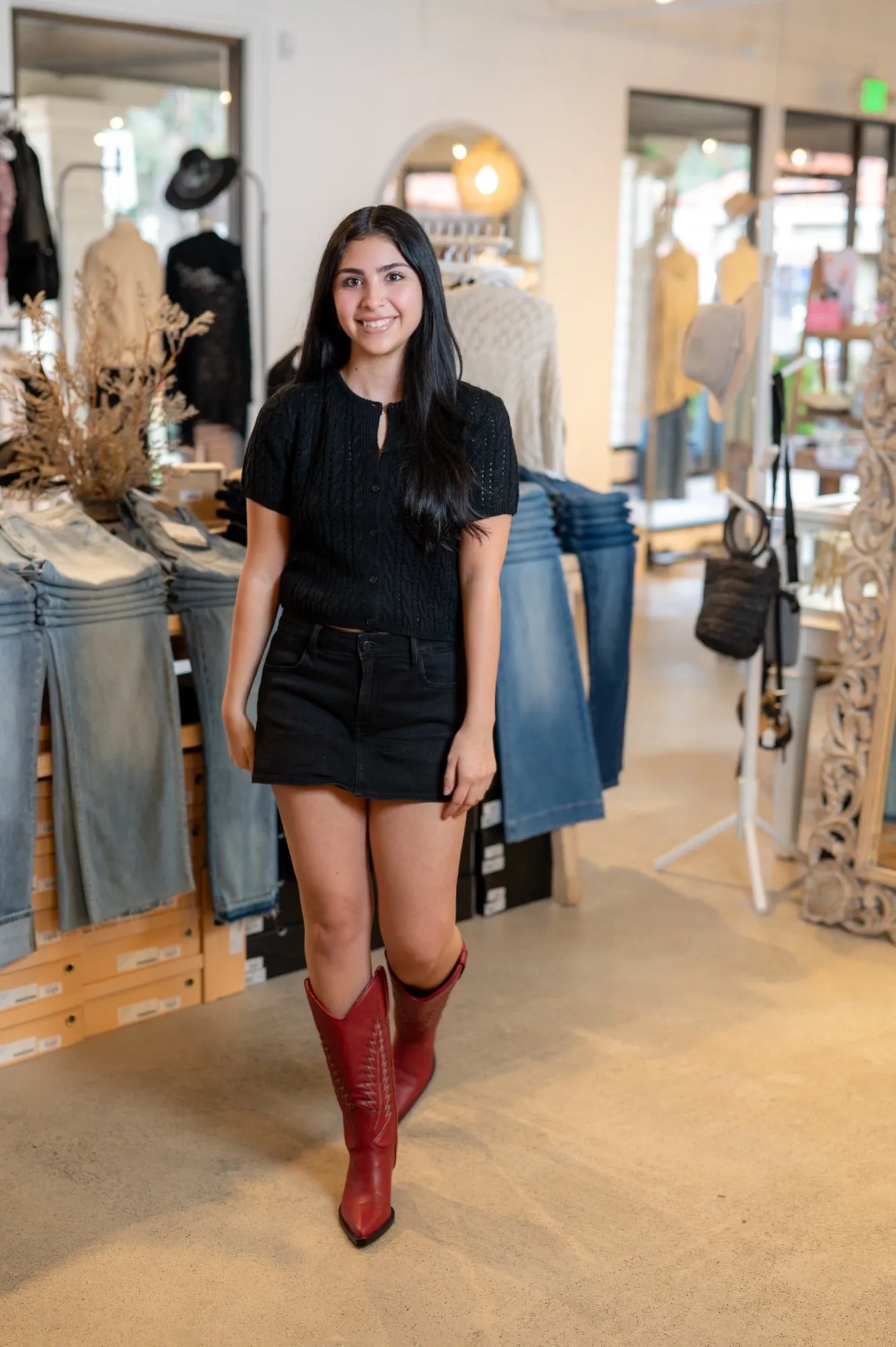 DENIM MINI SKORT - WASHED BLACK