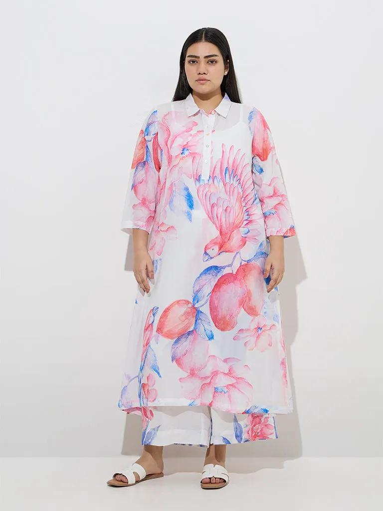 Diza White Natured-Inspired Printed A-Line Kurta