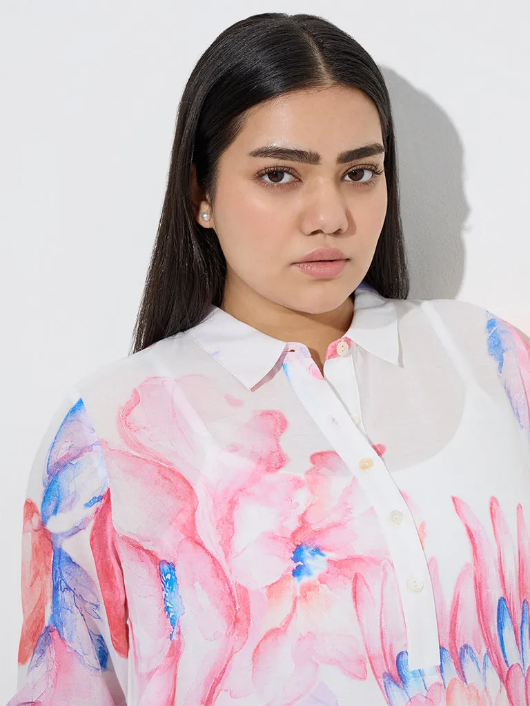 Diza White Natured-Inspired Printed A-Line Kurta