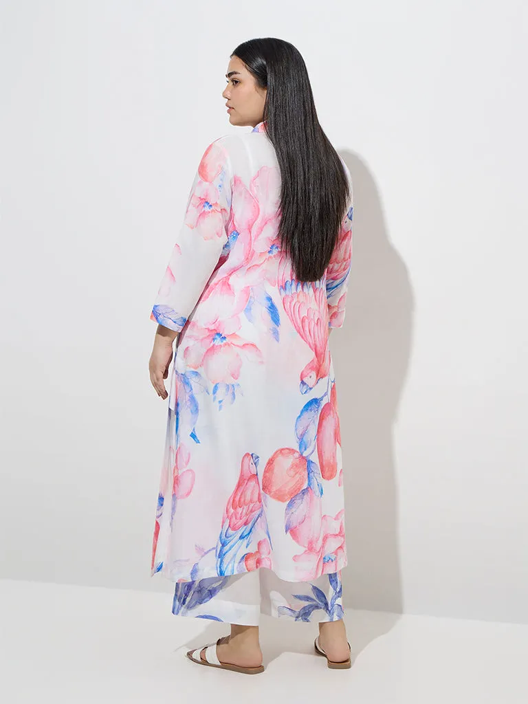 Diza White Natured-Inspired Printed A-Line Kurta