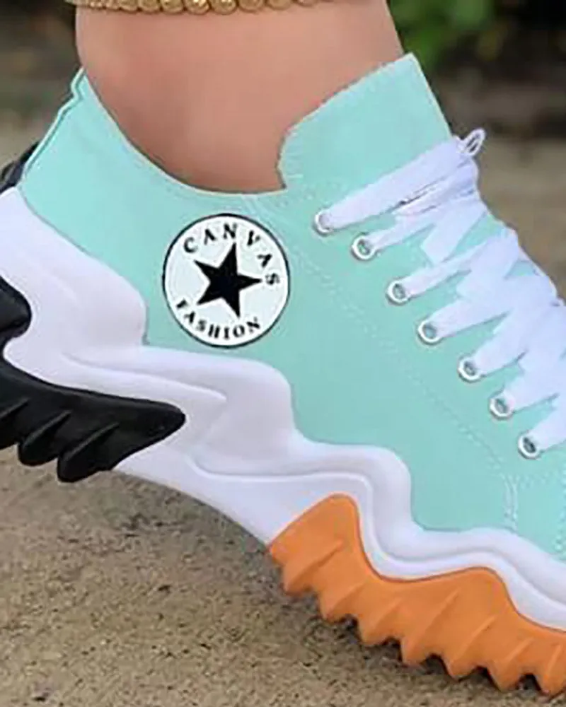 Eyelet Lace up Contrast Paneled Muffin Sneakers
