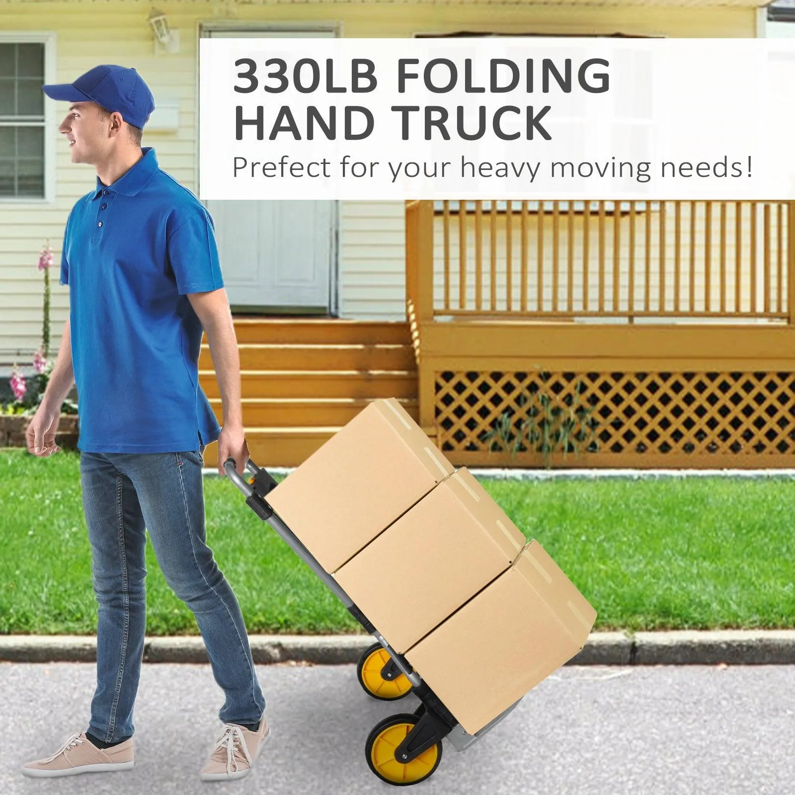 Folding Hand Truck Dolly Hand Cart Aluminum with Telescoping Handle, 330lbs Capacity