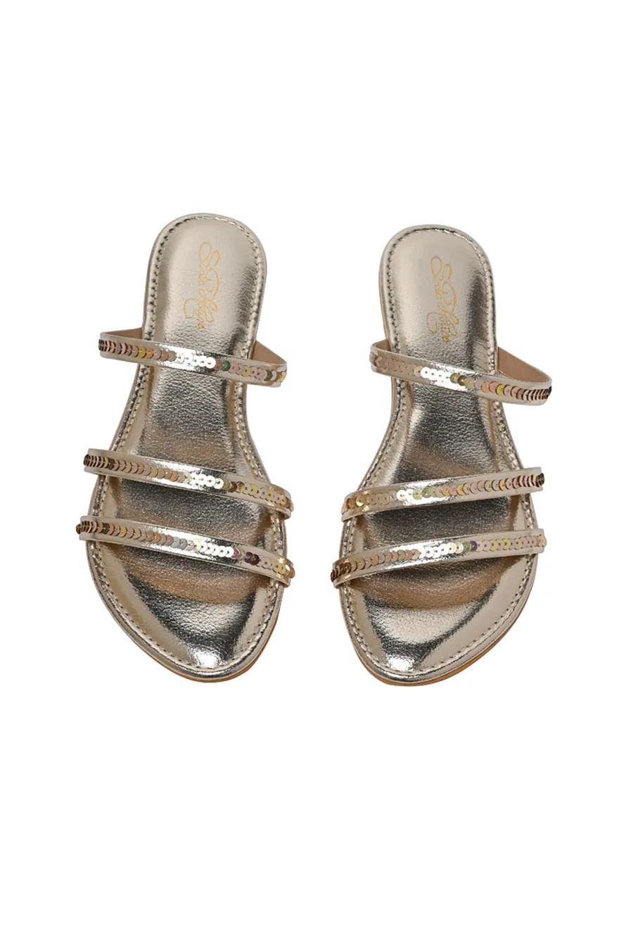 Gold Crystal Embellished Strappy Flats