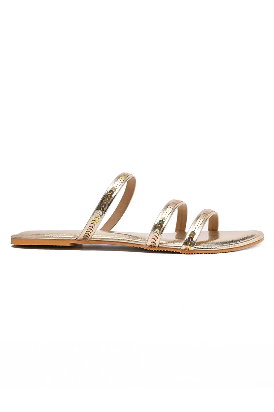 Gold Crystal Embellished Strappy Flats