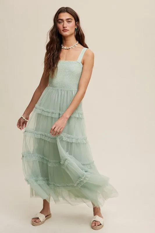 Honey Tiered Tulle Maxi Dress