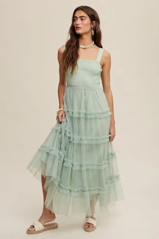 Honey Tiered Tulle Maxi Dress