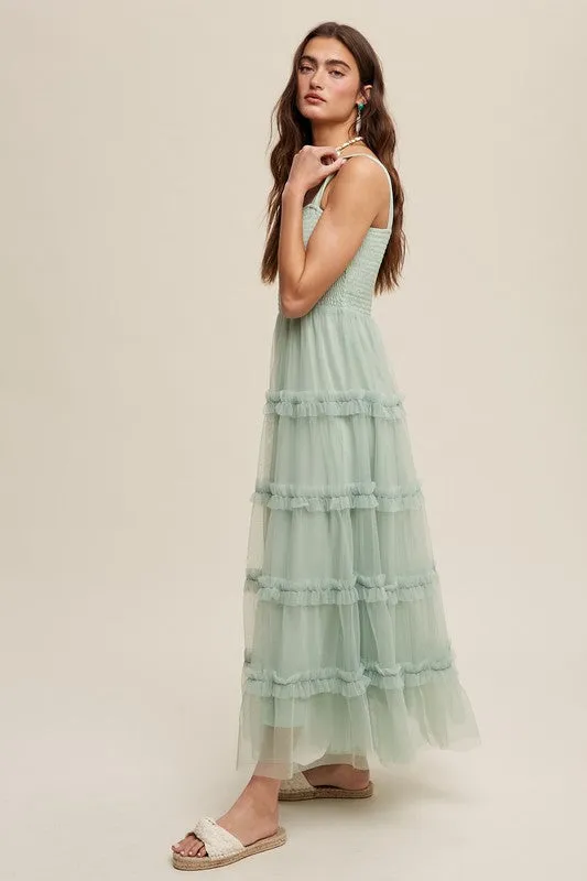 Honey Tiered Tulle Maxi Dress
