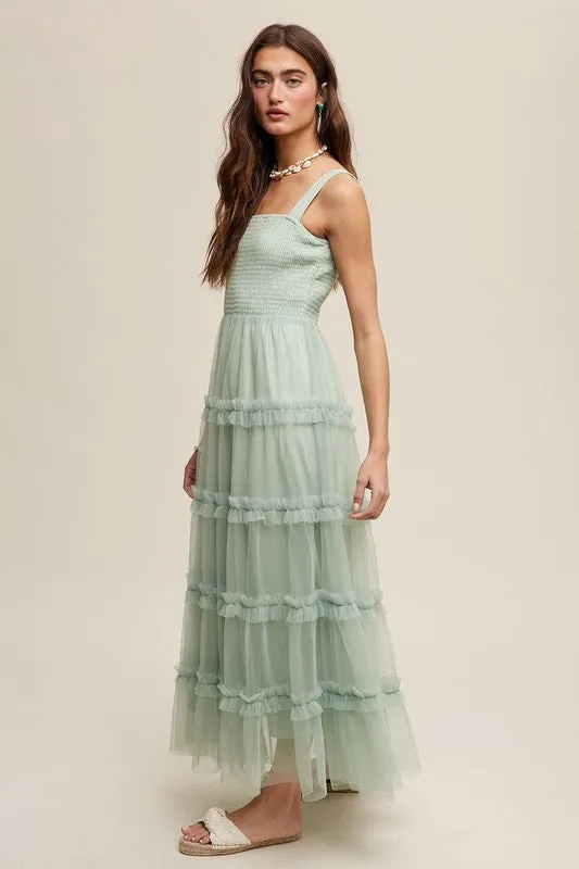 Honey Tiered Tulle Maxi Dress
