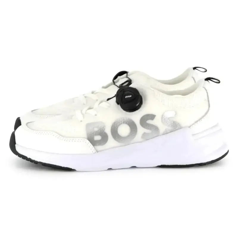 Hugo Boss Cream White Silver No Tie Lace Sneaker J51661