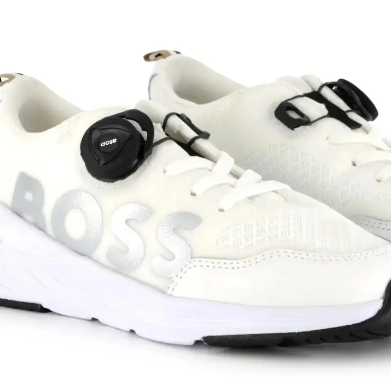 Hugo Boss Cream White Silver No Tie Lace Sneaker J51661