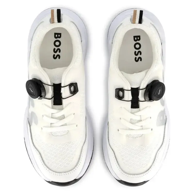 Hugo Boss Cream White Silver No Tie Lace Sneaker J51661