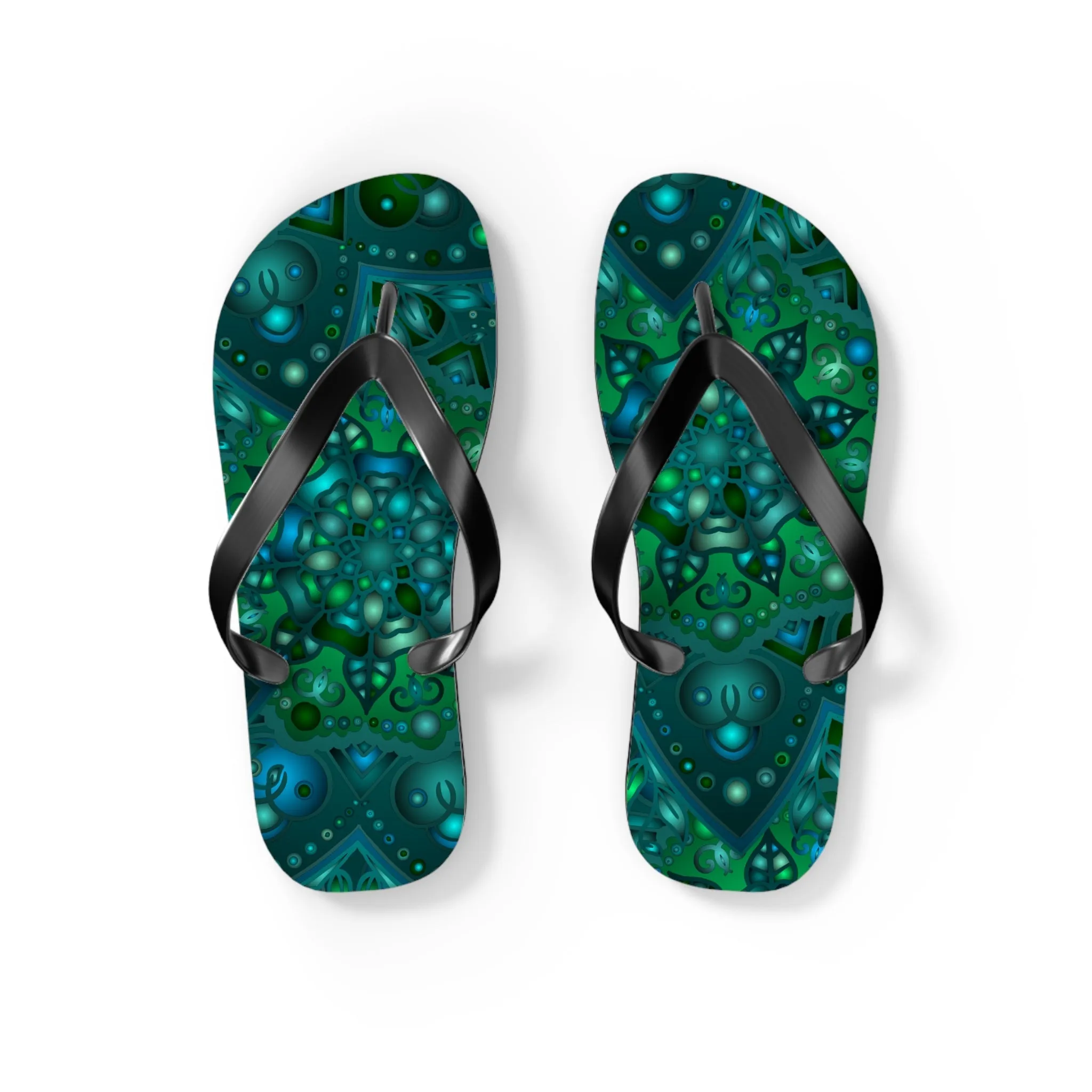 Hypnotic Blue & Green Mandala Flip Flops