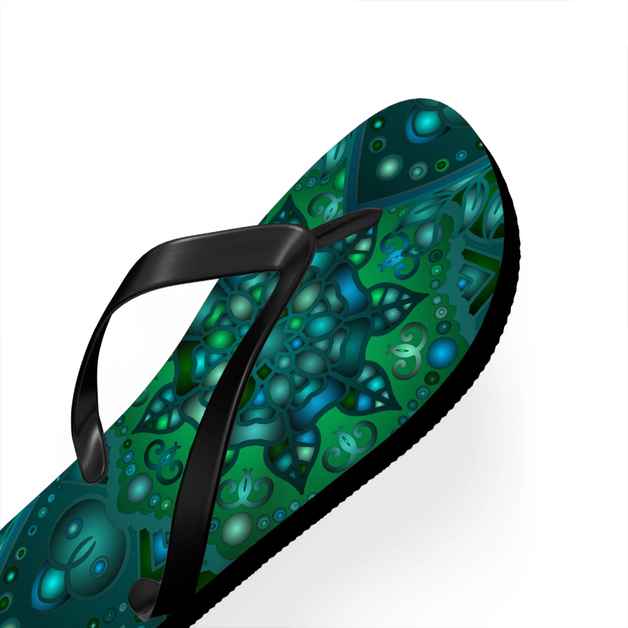 Hypnotic Blue & Green Mandala Flip Flops