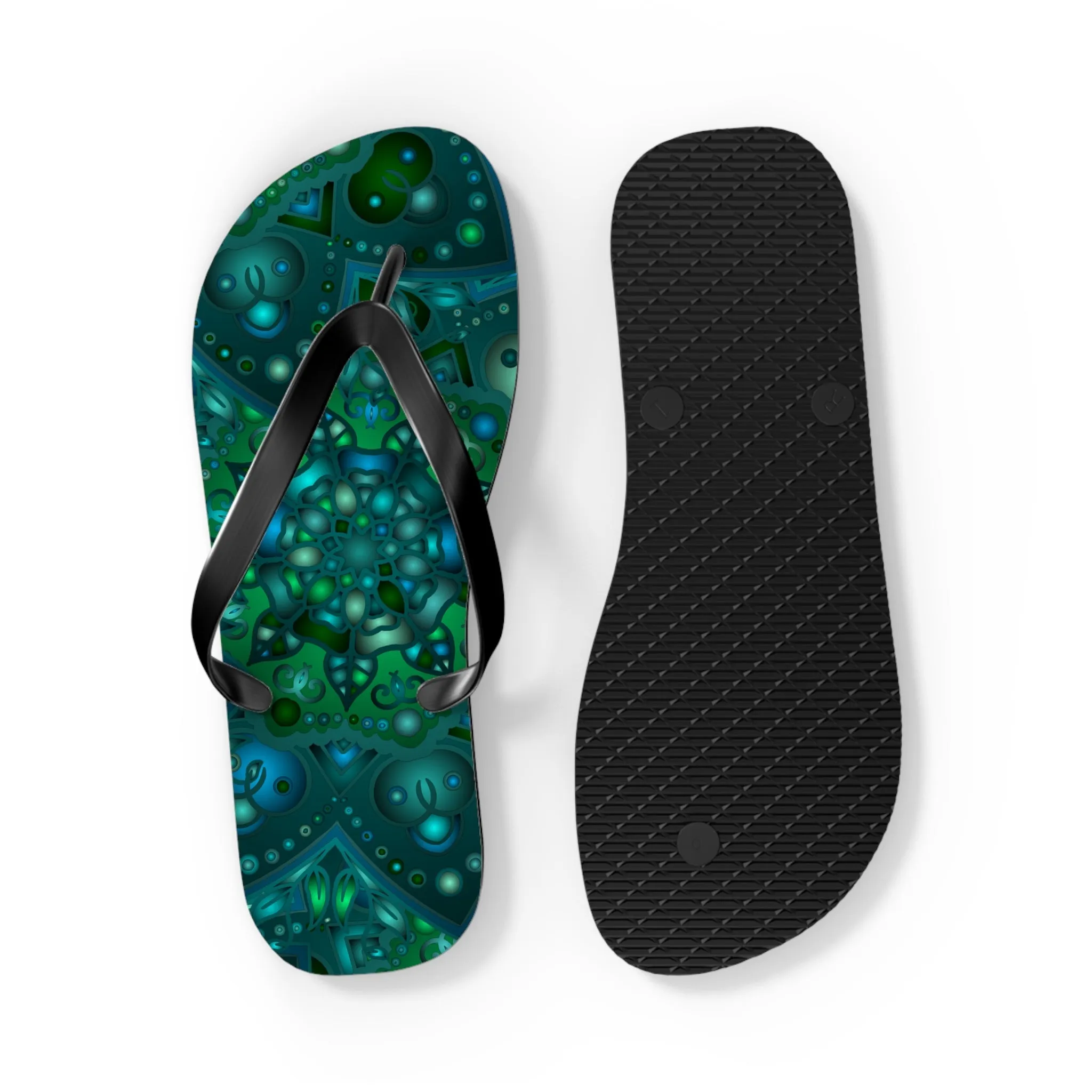 Hypnotic Blue & Green Mandala Flip Flops