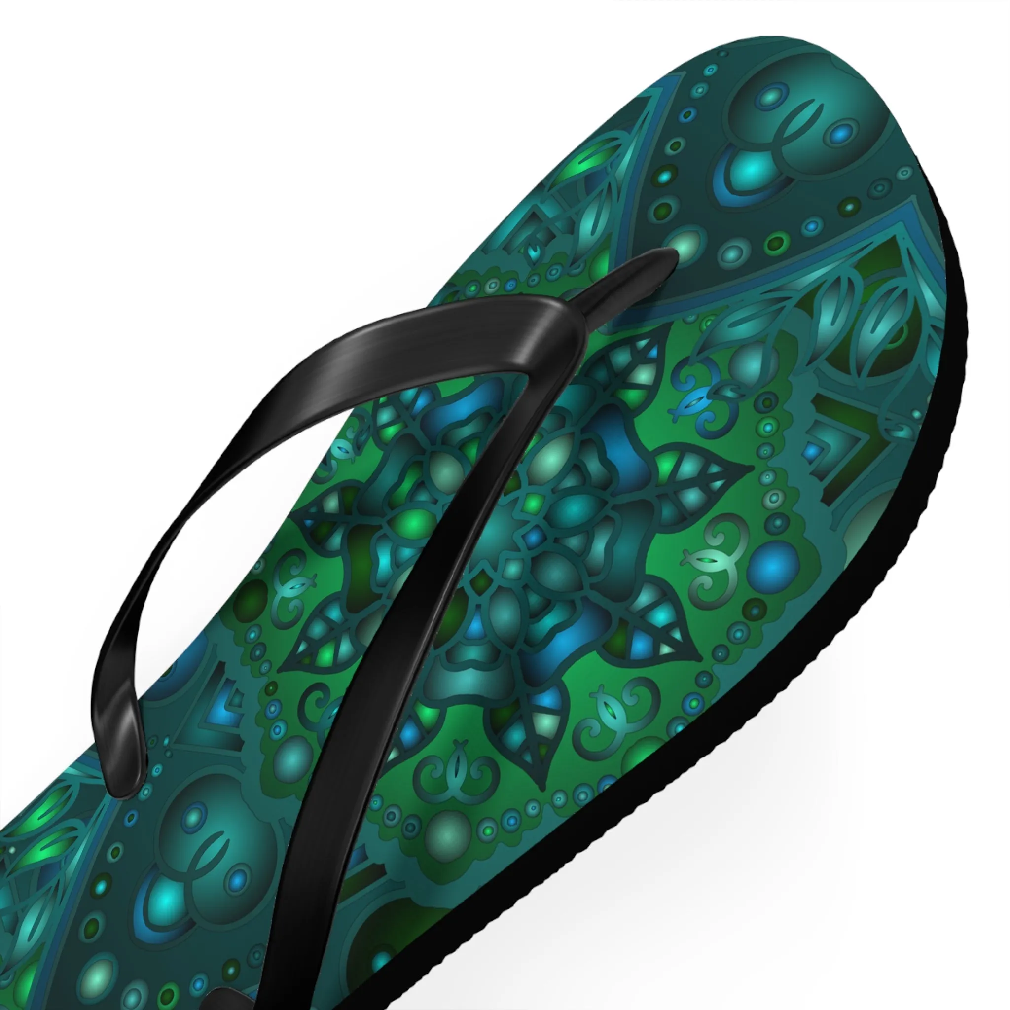 Hypnotic Blue & Green Mandala Flip Flops