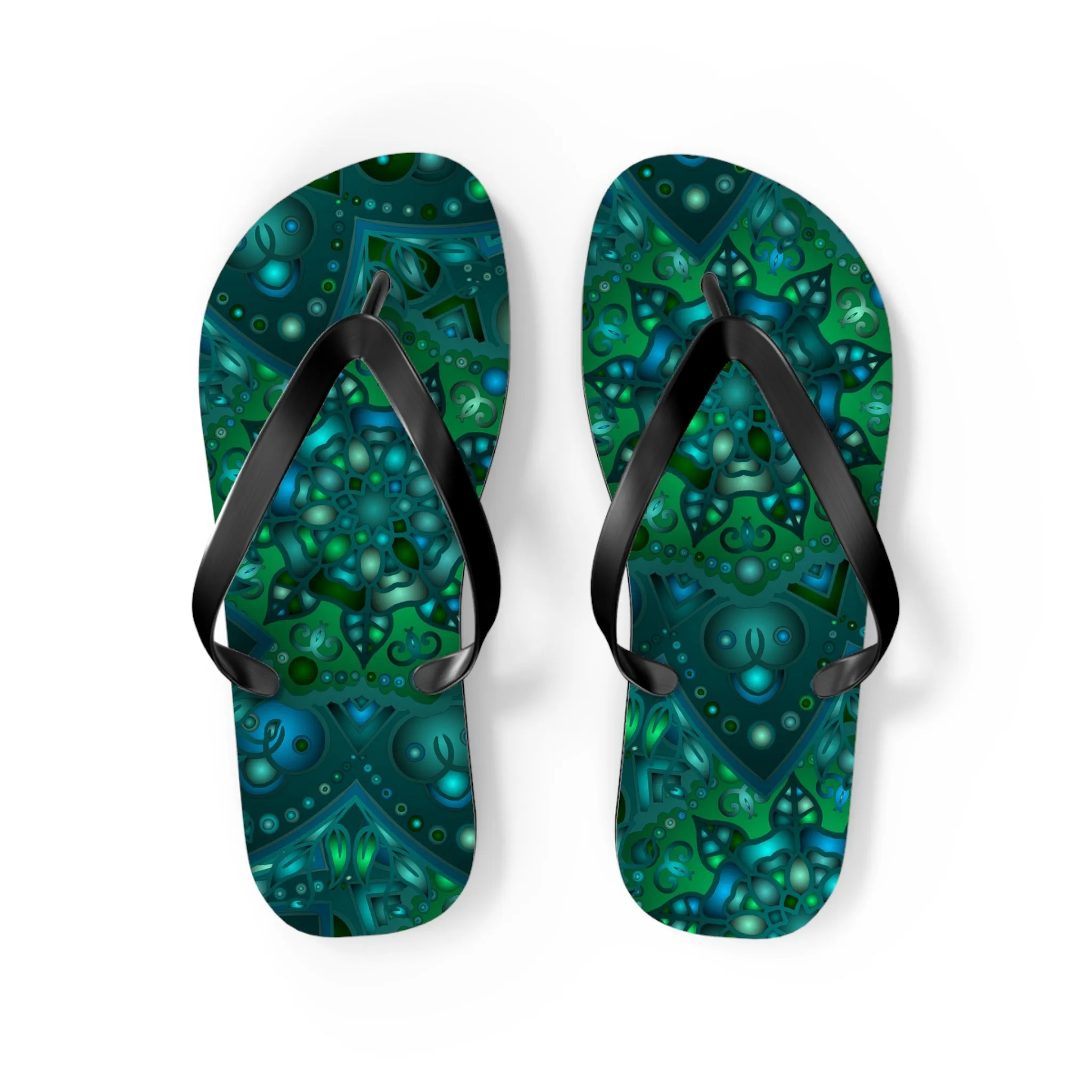 Hypnotic Blue & Green Mandala Flip Flops