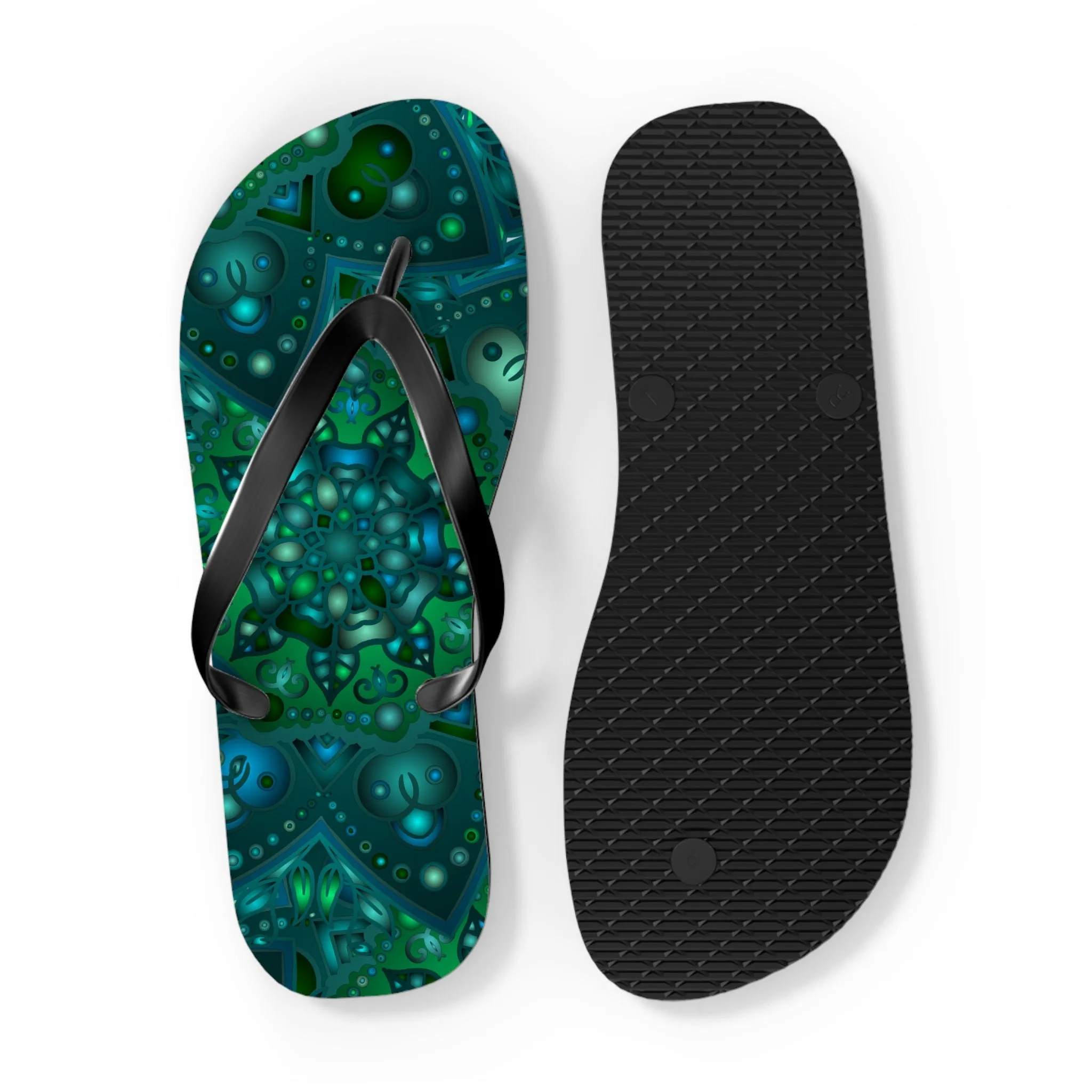 Hypnotic Blue & Green Mandala Flip Flops