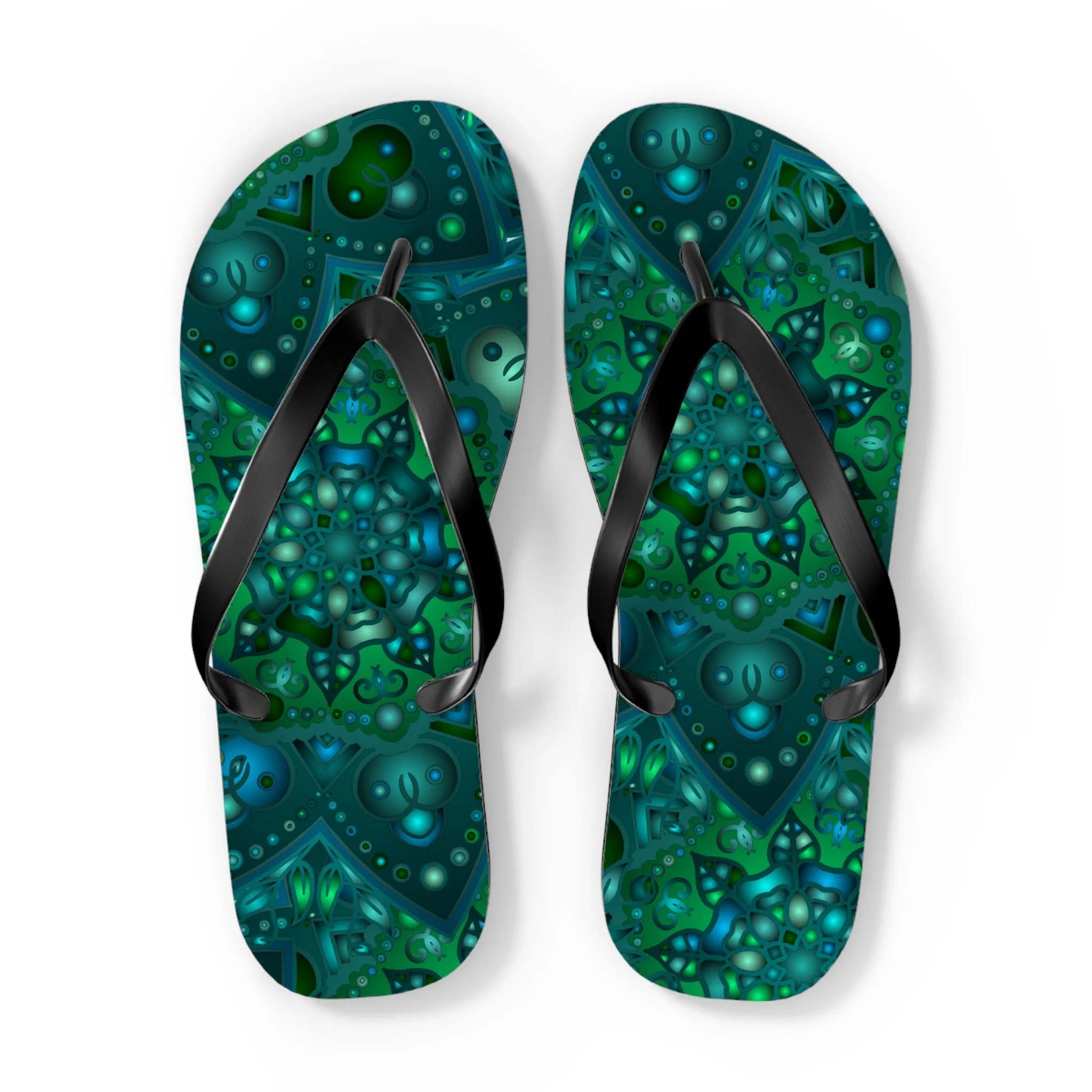 Hypnotic Blue & Green Mandala Flip Flops