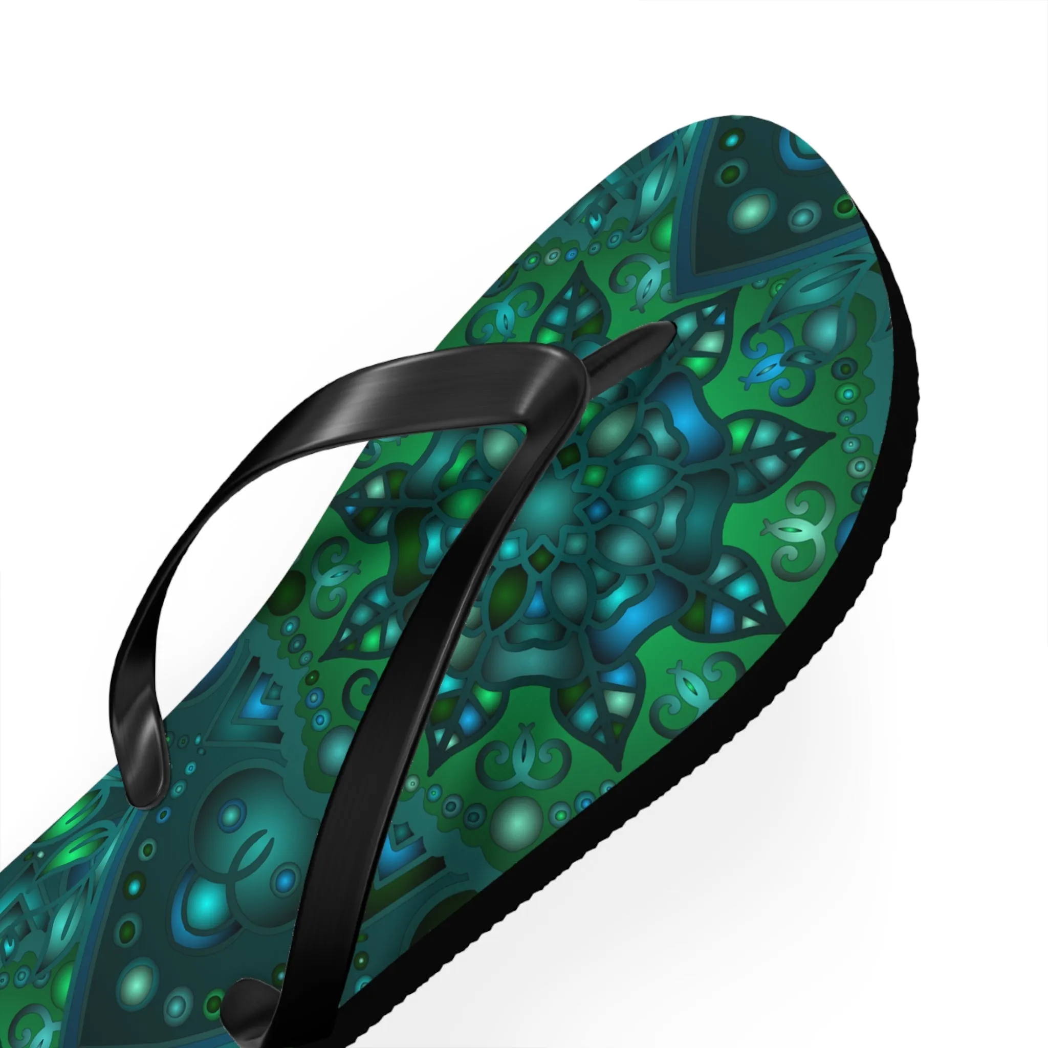 Hypnotic Blue & Green Mandala Flip Flops